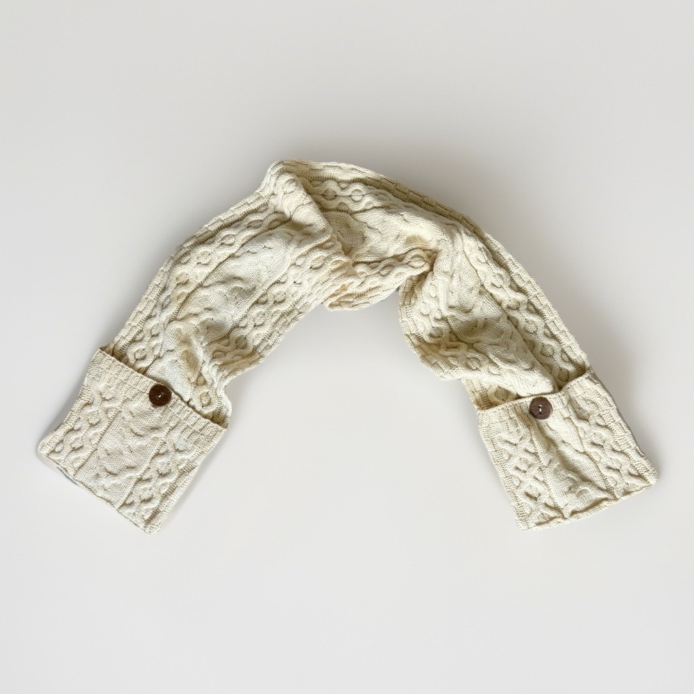 Aran Ireland 100% Merino Wool Cable Knit Scarf Ivory Chunky Fisherman Cozy 62x10